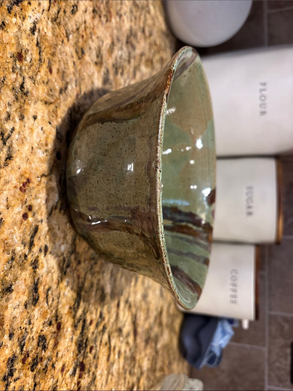 Hand Crafted Green and Brown Ceramic Accent Bowl